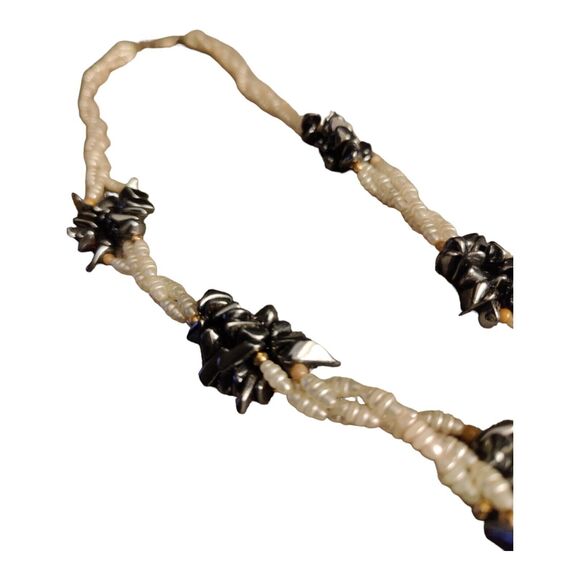 Faux Rice Pearls/Hematite Necklace Clusters Multi strand Lariat Style - Picture 3 of 7
